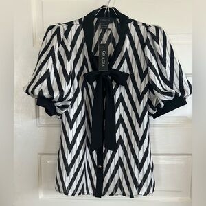 Gracia Black and White Chevron Blouse, size L